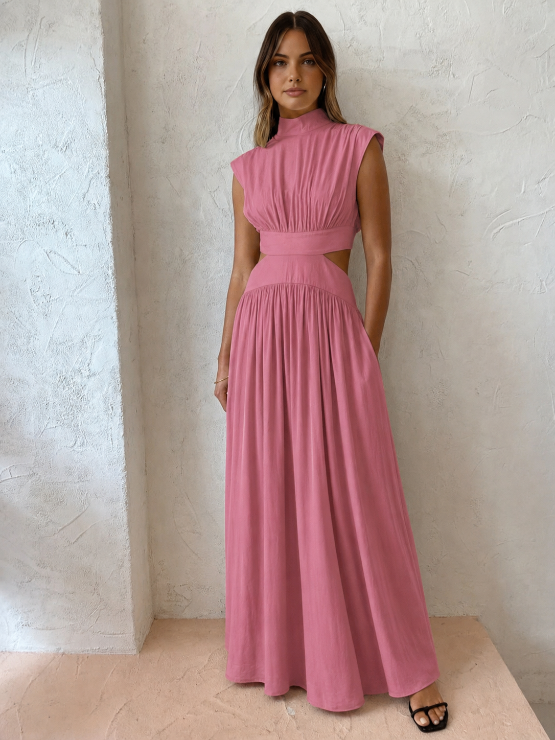 Cristina | Vestido Largo de Novia Civil Cut Out Mujer Cuello Alto