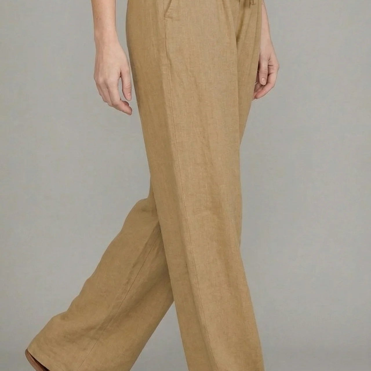 Abril | Pantalón de Lino Pierna Ancha Mujer Cintura Elástica Cordón