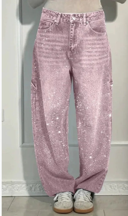 Abril | Pantalones Baggy Mujer Vaquero Brillantes Cintura Alta