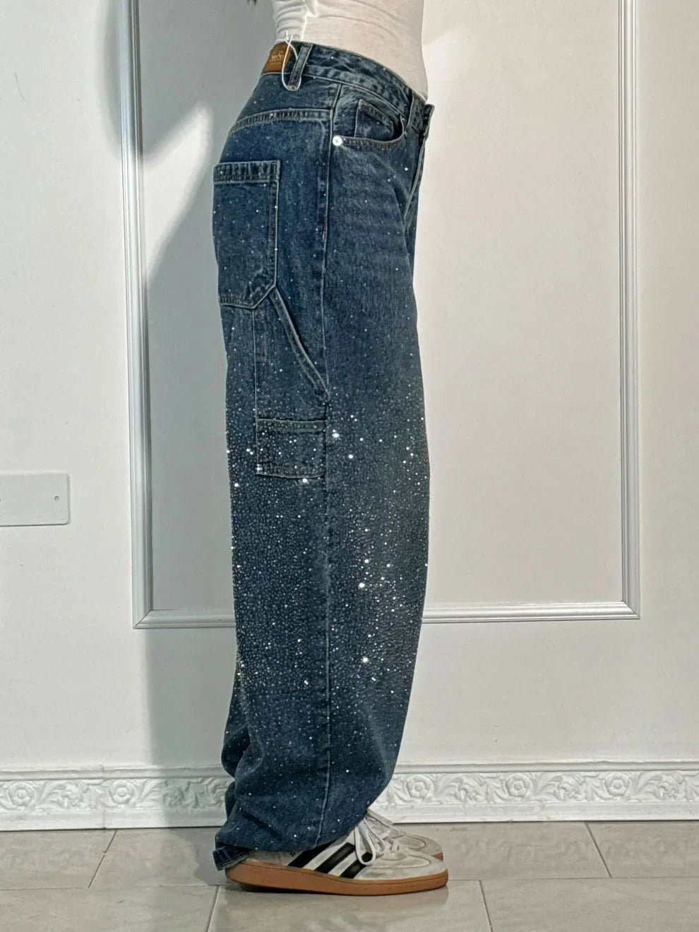 Abril | Pantalones Baggy Mujer Vaquero Brillantes Cintura Alta