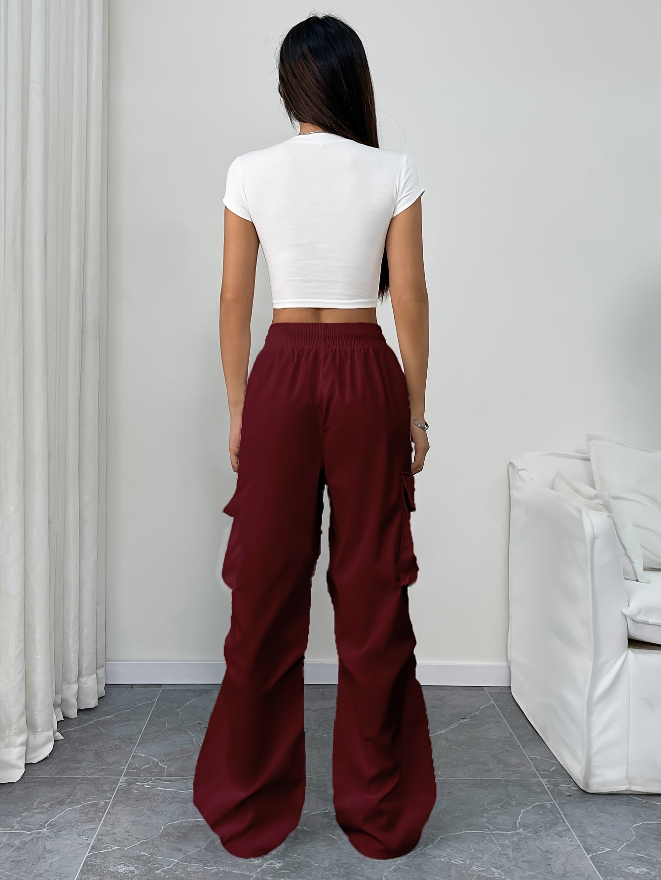 Abril | Pantalones Cargo Mujer Pierna Ancha Cintura Elástica Cordón