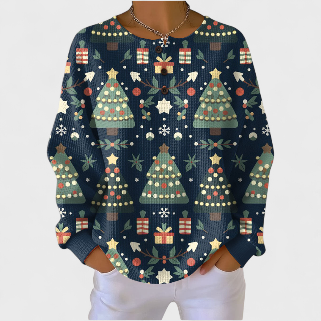 Abril | Sudadera Sin Capucha Mujer Estampado Navideño Manga Larga