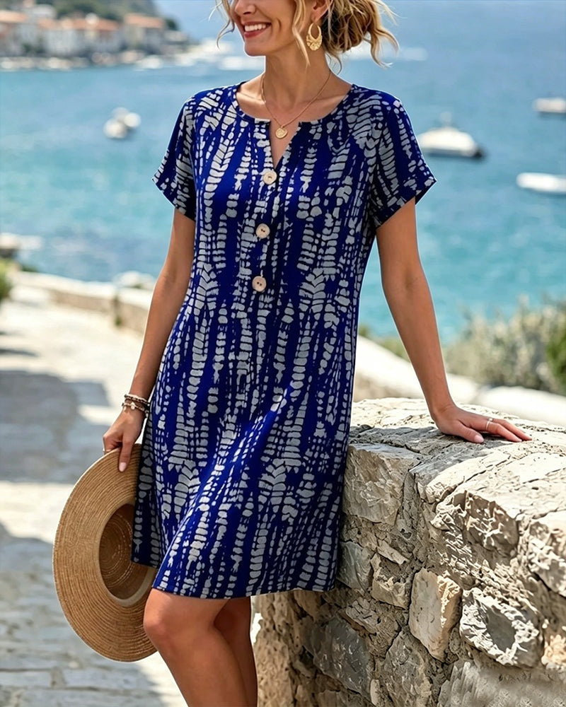 Abril | Vestido Corto Estampado Mujer Escote V Botones