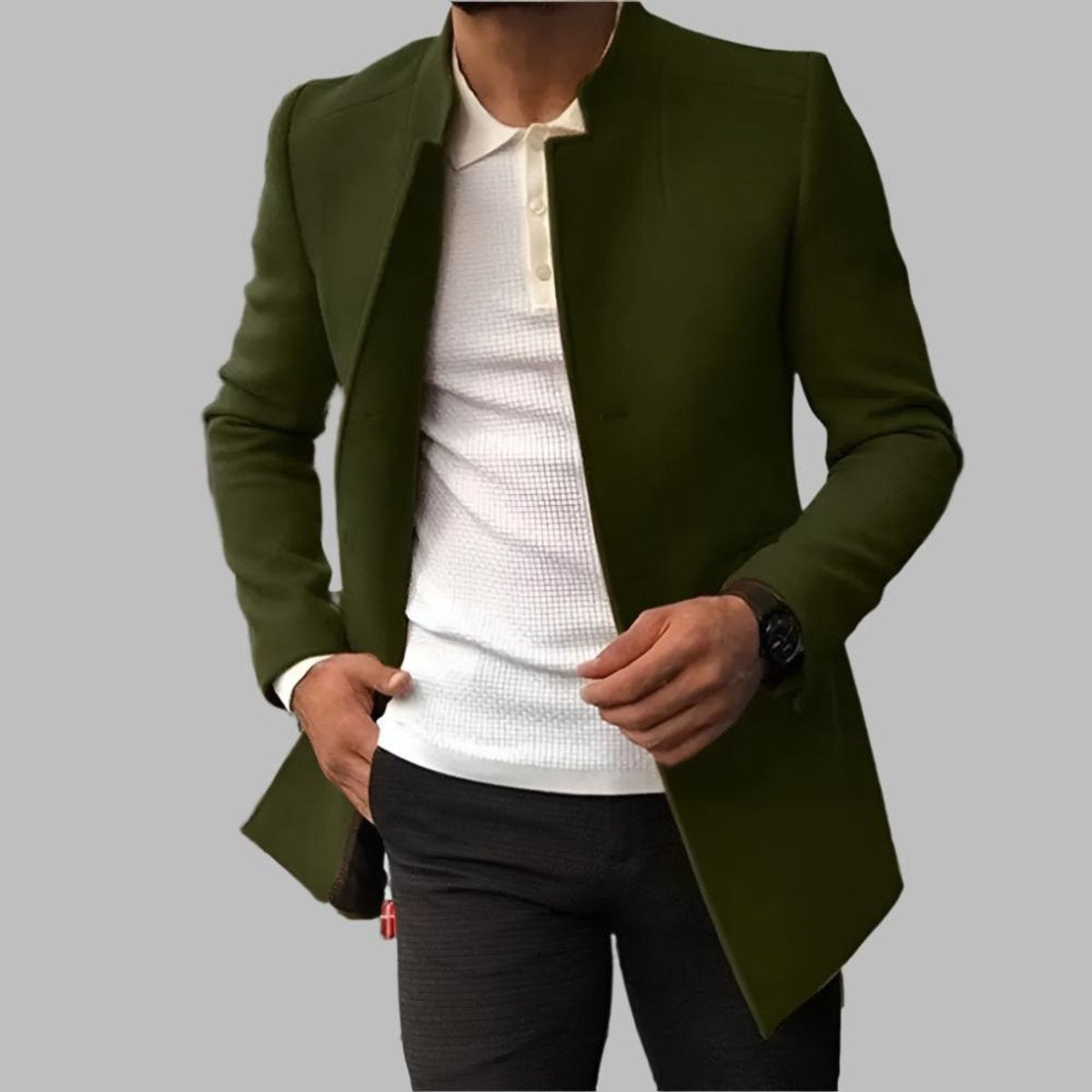 Adrián | Abrigo de Lana Slim Fit Hombre Cuello Mao