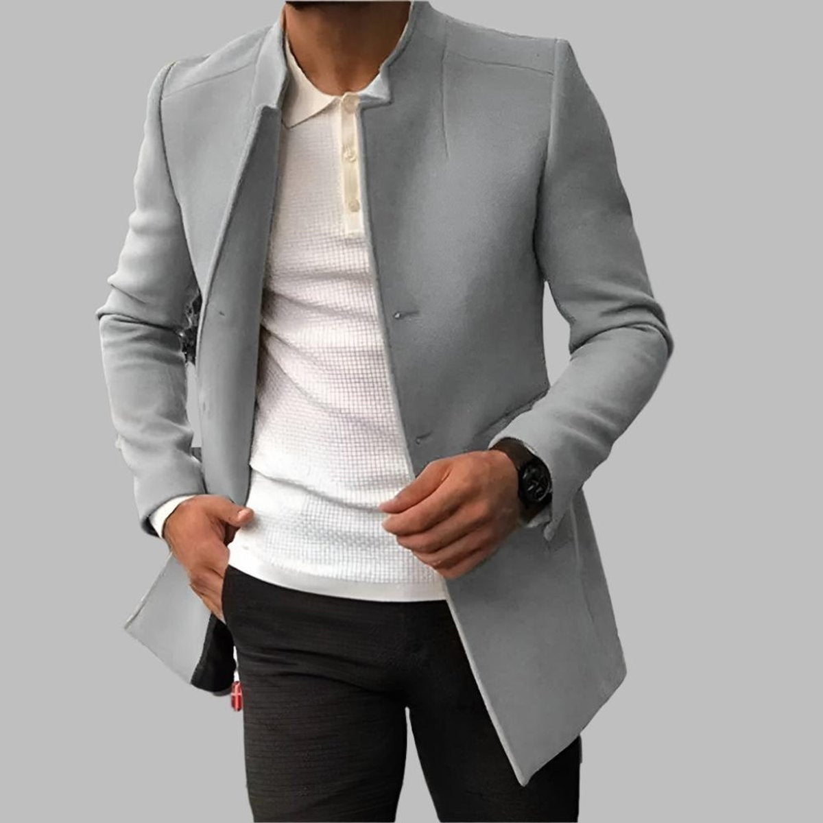 Adrián | Abrigo de Lana Slim Fit Hombre Cuello Mao