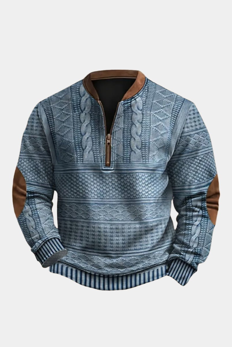 Adrián | Sudadera con Cremallera Estampada Hombre Manga Larga Cuello Mao