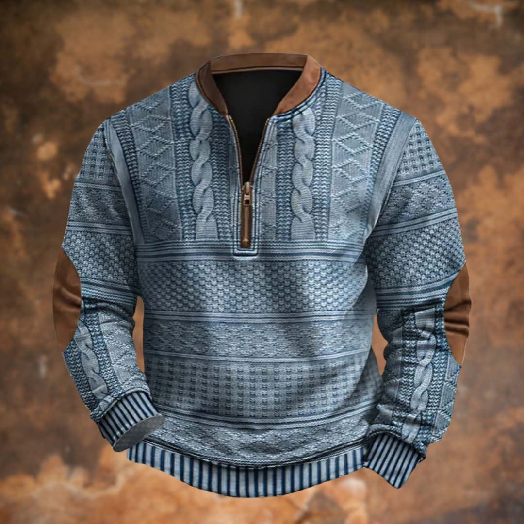 Adrián | Sudadera con Cremallera Estampada Hombre Manga Larga Cuello Mao