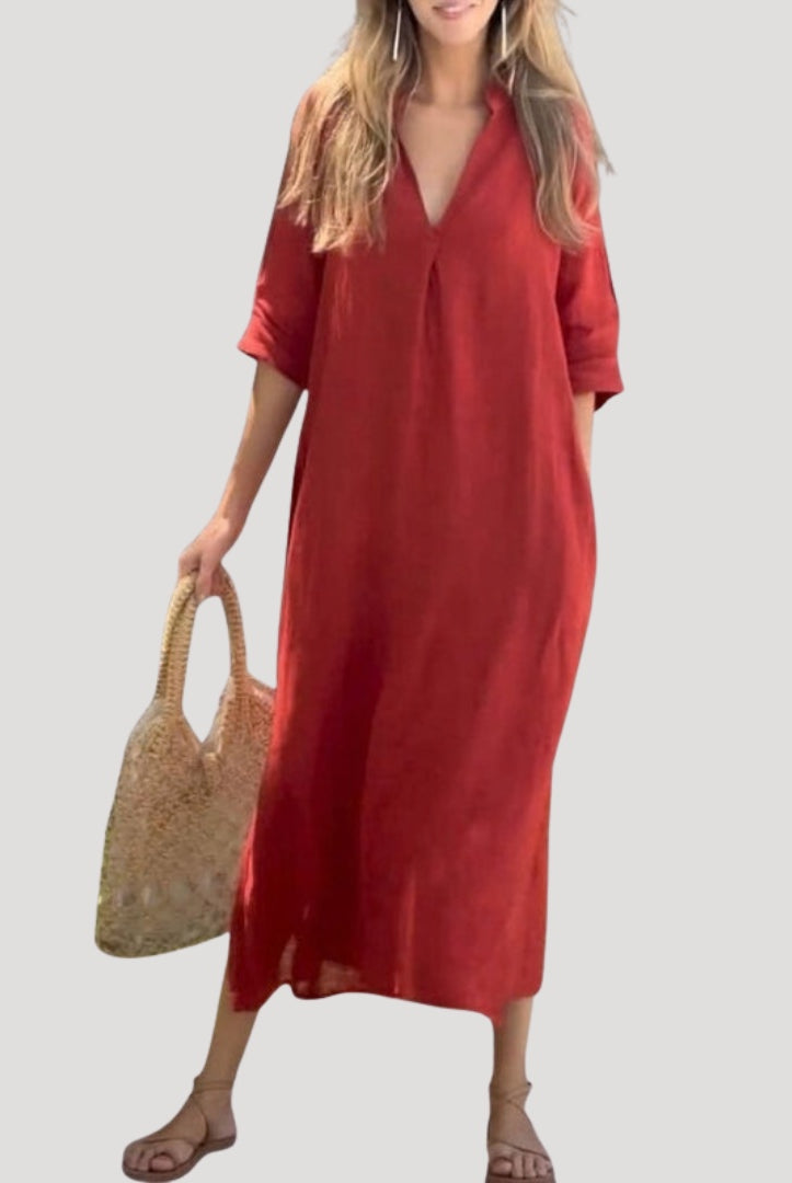 Adriana | Vestido Midi Casual Mujer Escote V Manga 3/4