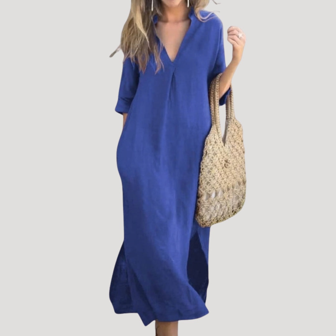 Adriana | Vestido Midi Casual Mujer Escote V Manga 3/4