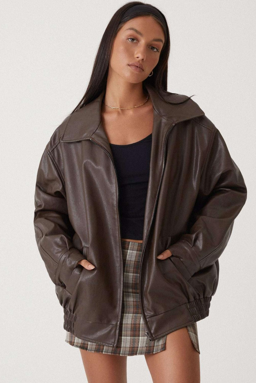 Aitana | Chaqueta de Cuero Oversize Biker Mujer Cremallera