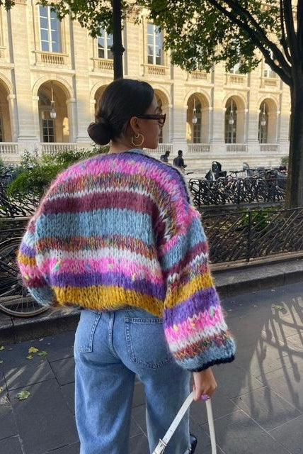 Aitana | Chaqueta de Punto Multicolor Mujer Corta Estampado Rayas