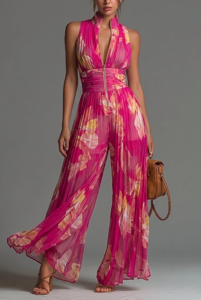 Aitana | Mono de Chiffon Floral Estampado Mujer Escote V Pierna Ancha