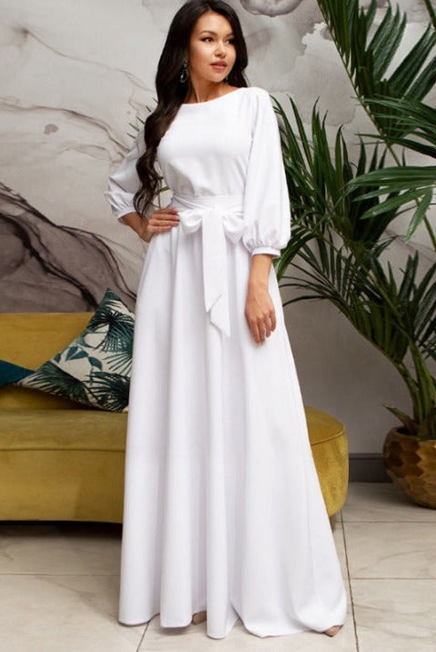 Aitana | Vestido de Novia Sencillo Largo Mujer Manga Cinturón
