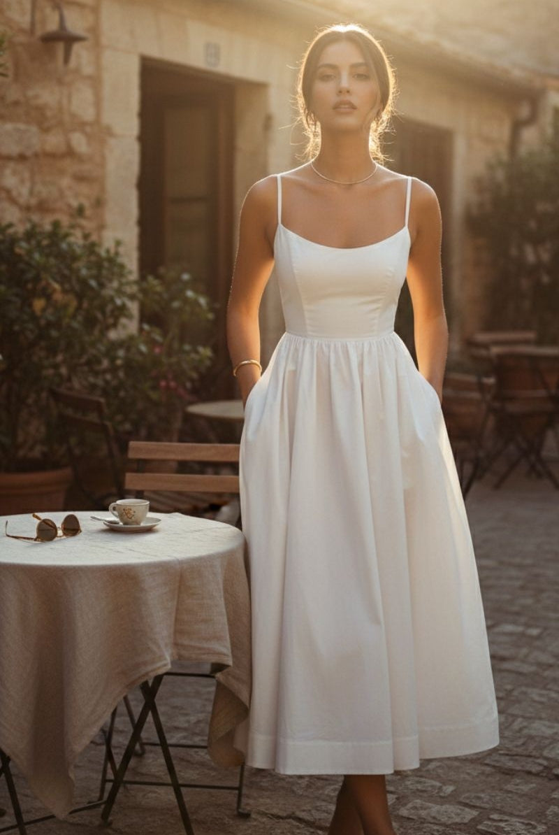 Aitana | Vestido de Novia Sencillo Midi Mujer Tirantes Escote Redondo