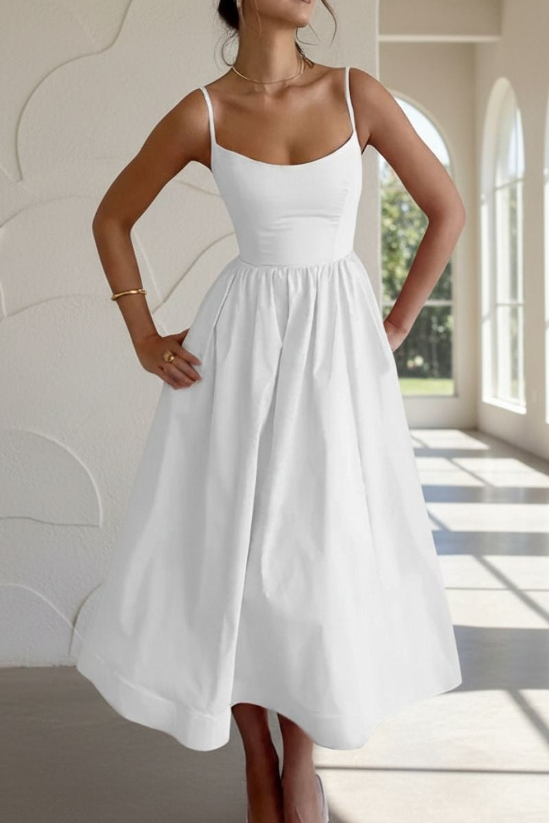 Aitana | Vestido de Novia Sencillo Midi Mujer Tirantes Escote Redondo