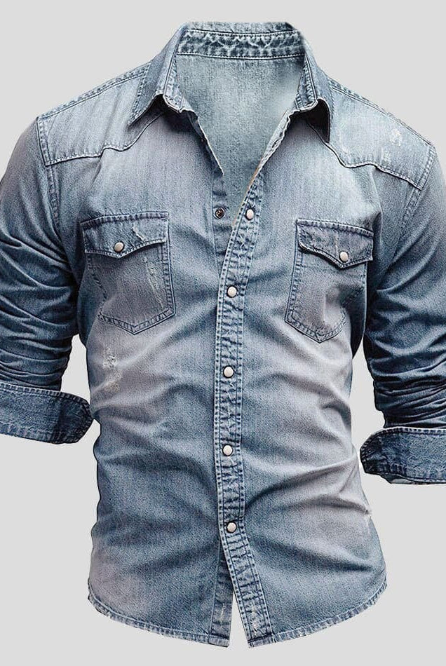 Aitor | Camisa Vaquera de Manga Larga Hombre Bolsillos Pecho