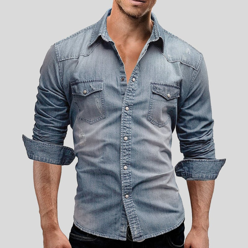 Aitor | Camisa Vaquera de Manga Larga Hombre Bolsillos Pecho