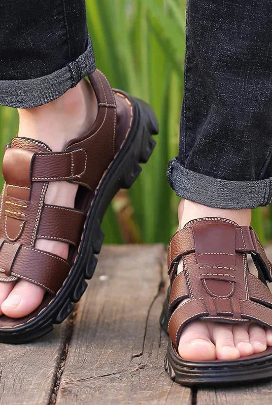 Aitor | Sandalias de Cuero Hombre Romanas Punta Abierta