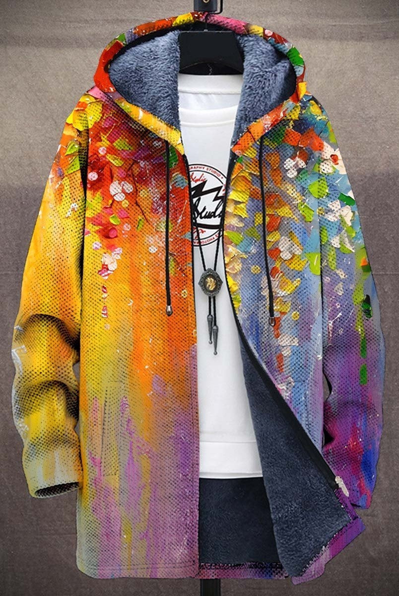 Aitor | Zip Hoodie Estampado Artístico Hombre Forro Felpa Cremallera