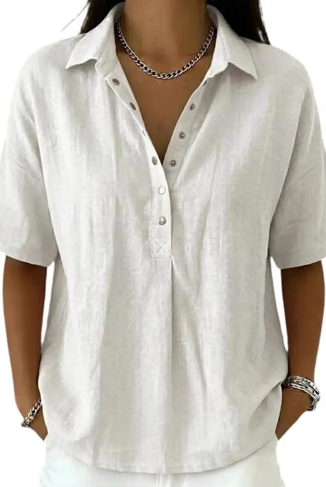 Alma | Blusa de Lino Mujer Manga Corta Cuello Polo