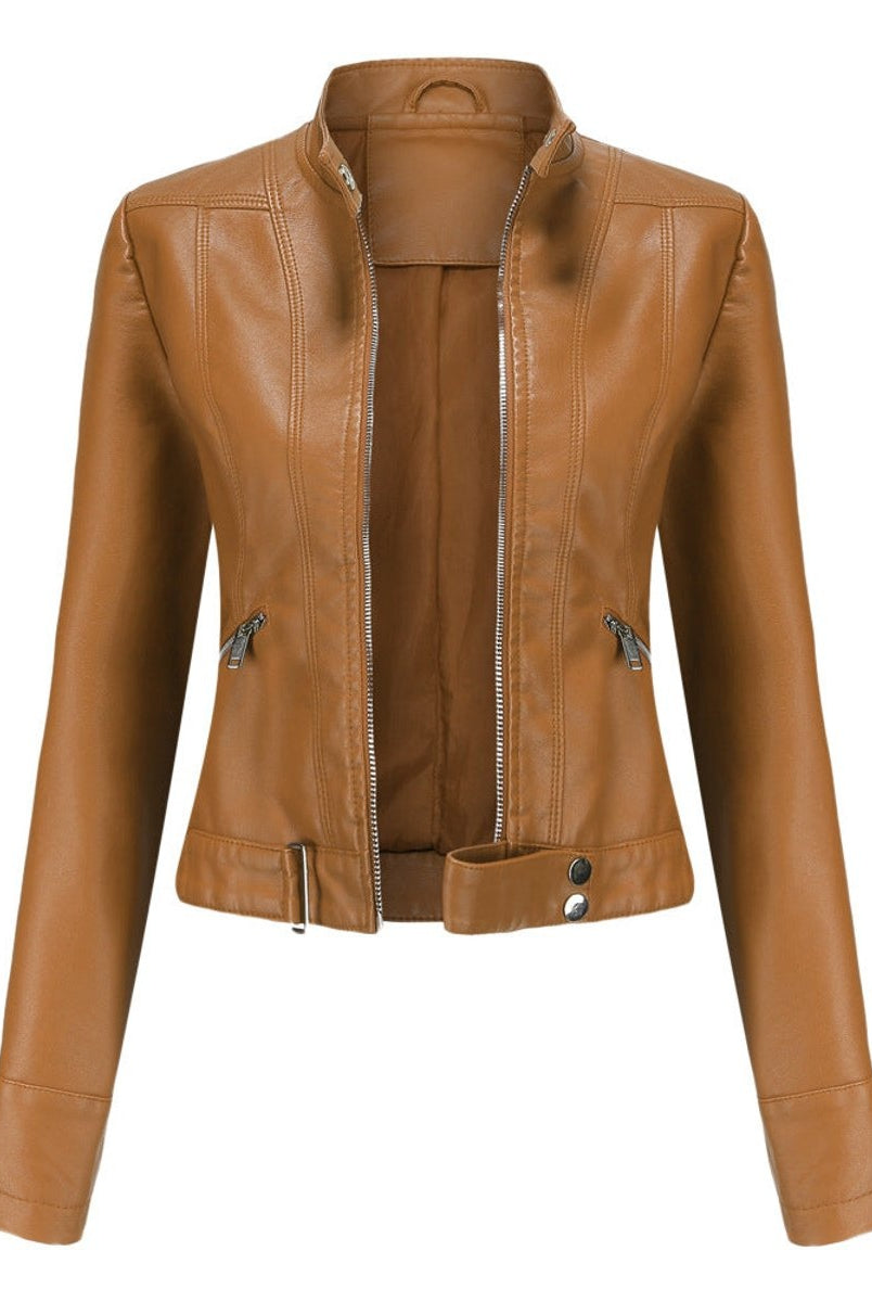 Alma | Chaqueta Motera Mujer de Polipiel Cuello Mao Cremallera