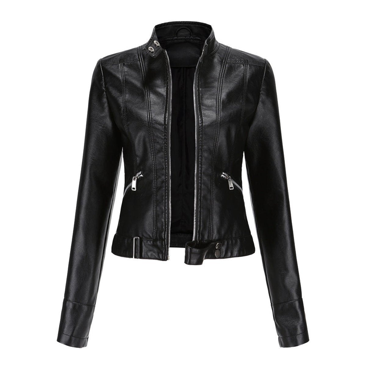 Alma | Chaqueta Motera Mujer de Polipiel Cuello Mao Cremallera