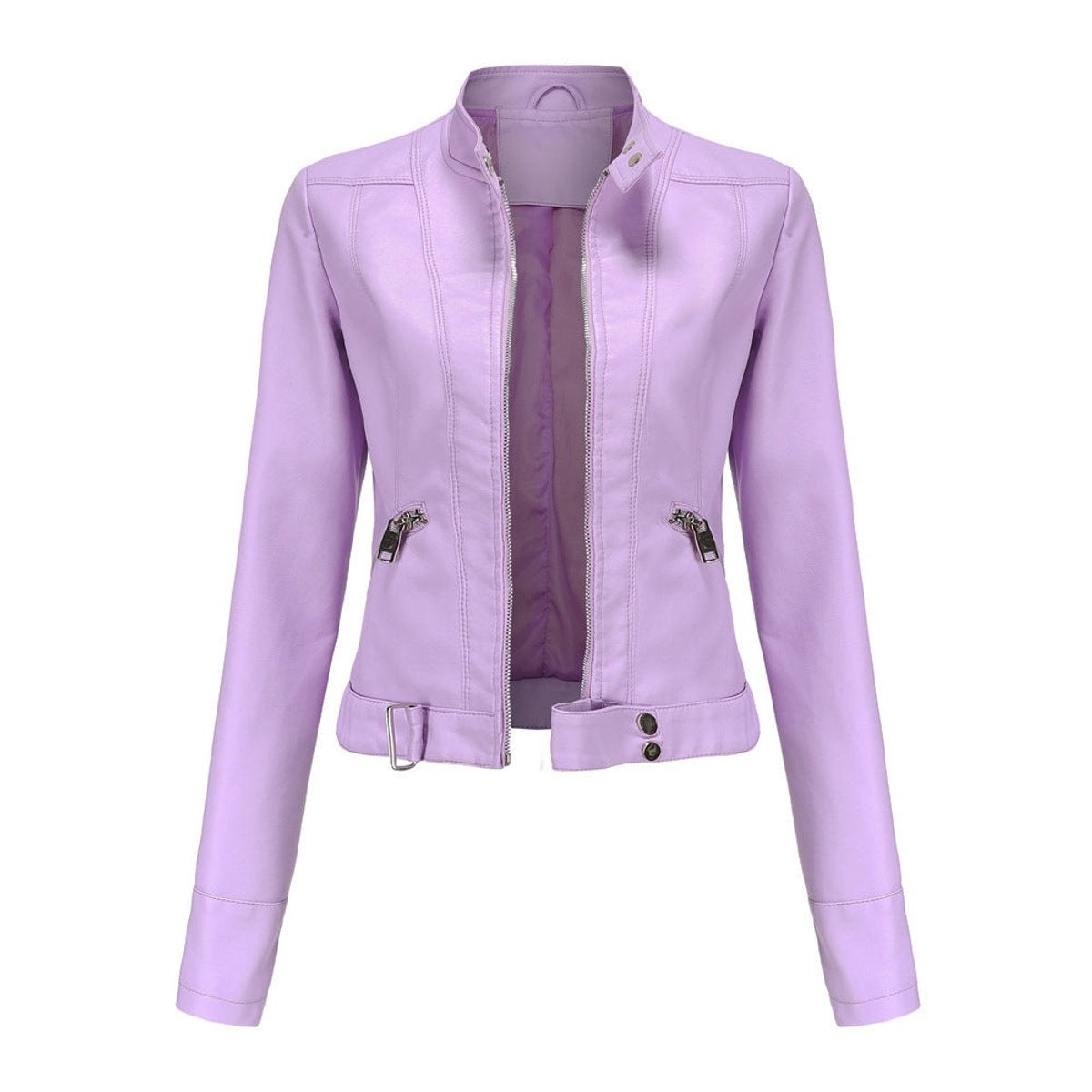Alma | Chaqueta Motera Mujer de Polipiel Cuello Mao Cremallera