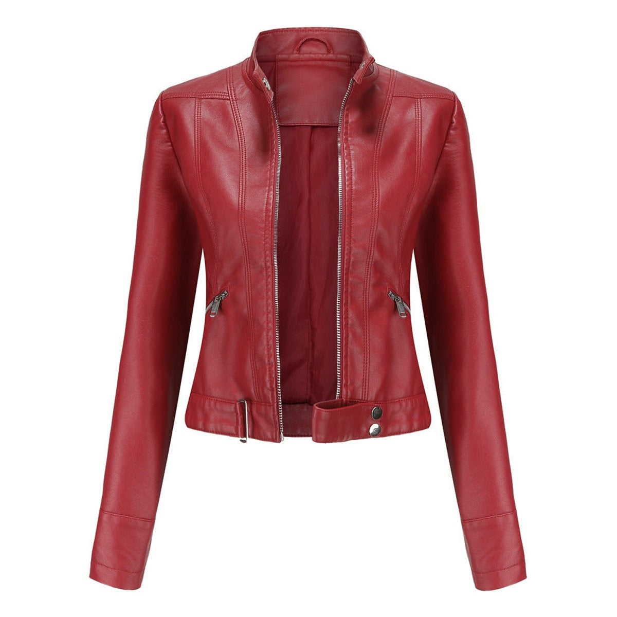Alma | Chaqueta Motera Mujer de Polipiel Cuello Mao Cremallera