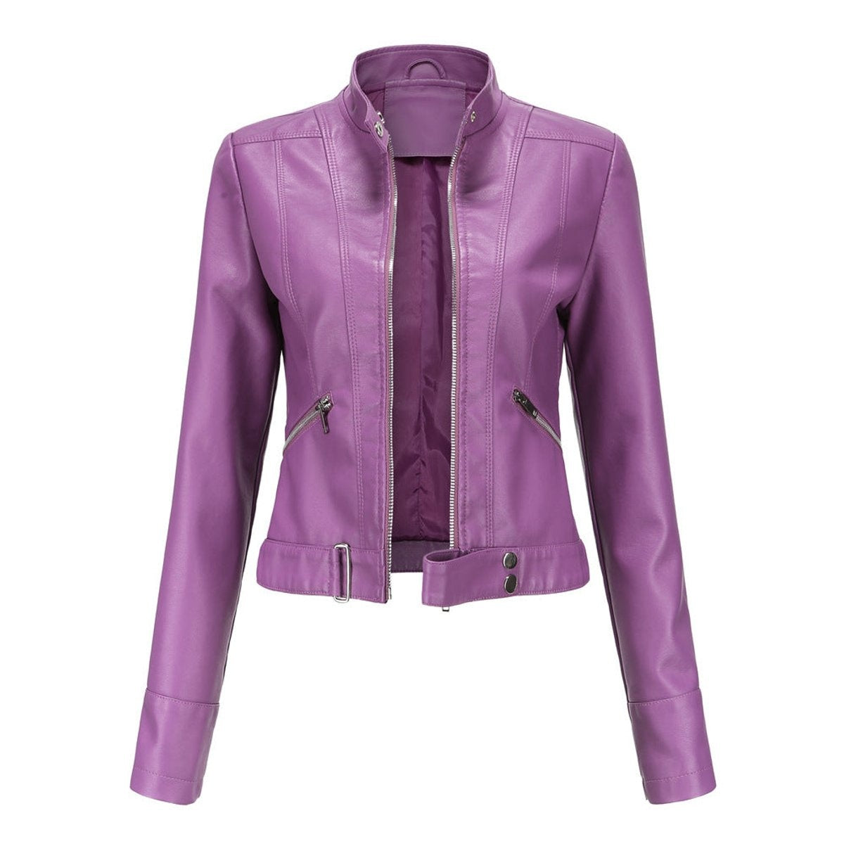 Alma | Chaqueta Motera Mujer de Polipiel Cuello Mao Cremallera