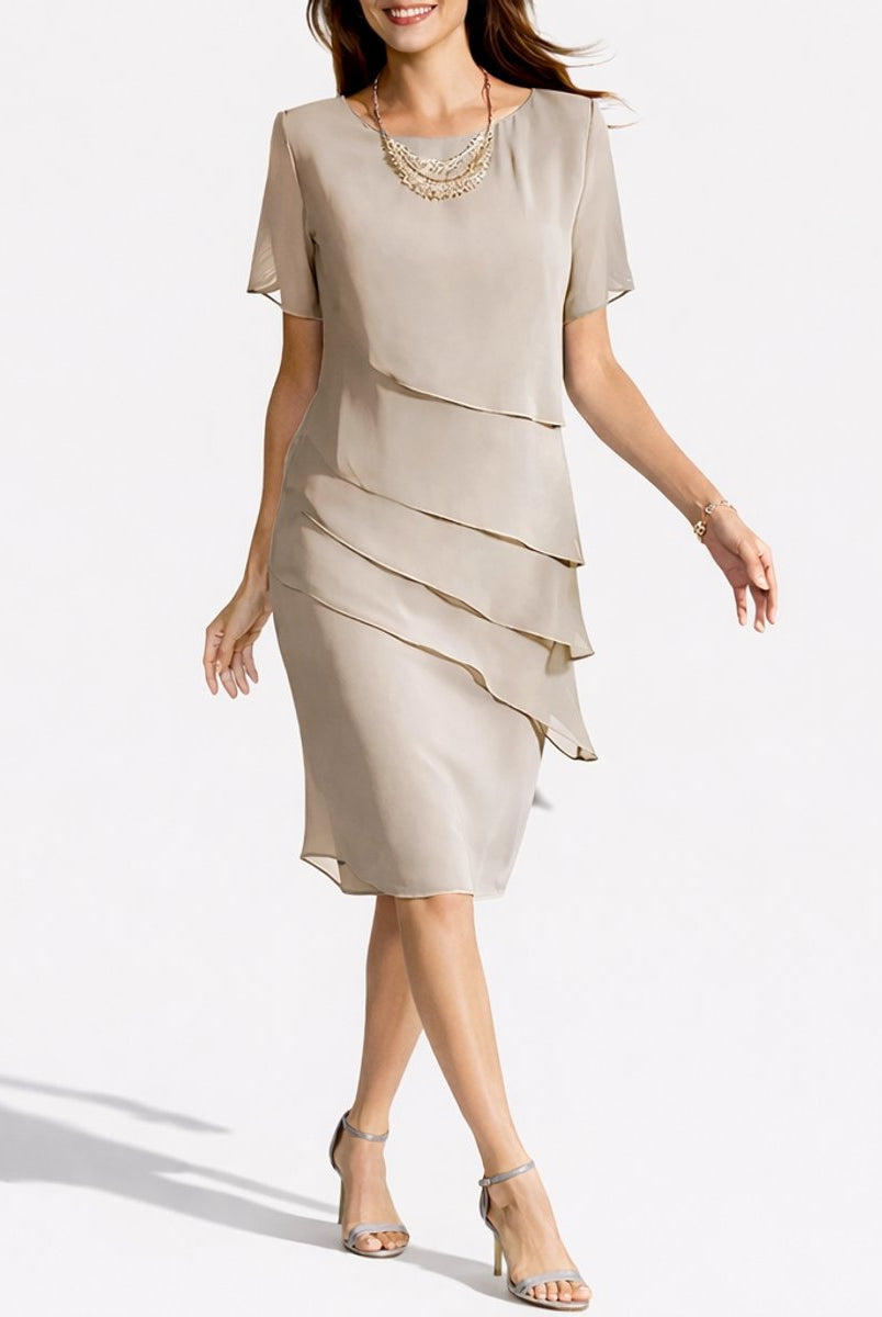 Alma | Vestido de Invitada Invierno Midi Mujer con Capas Manga Corta