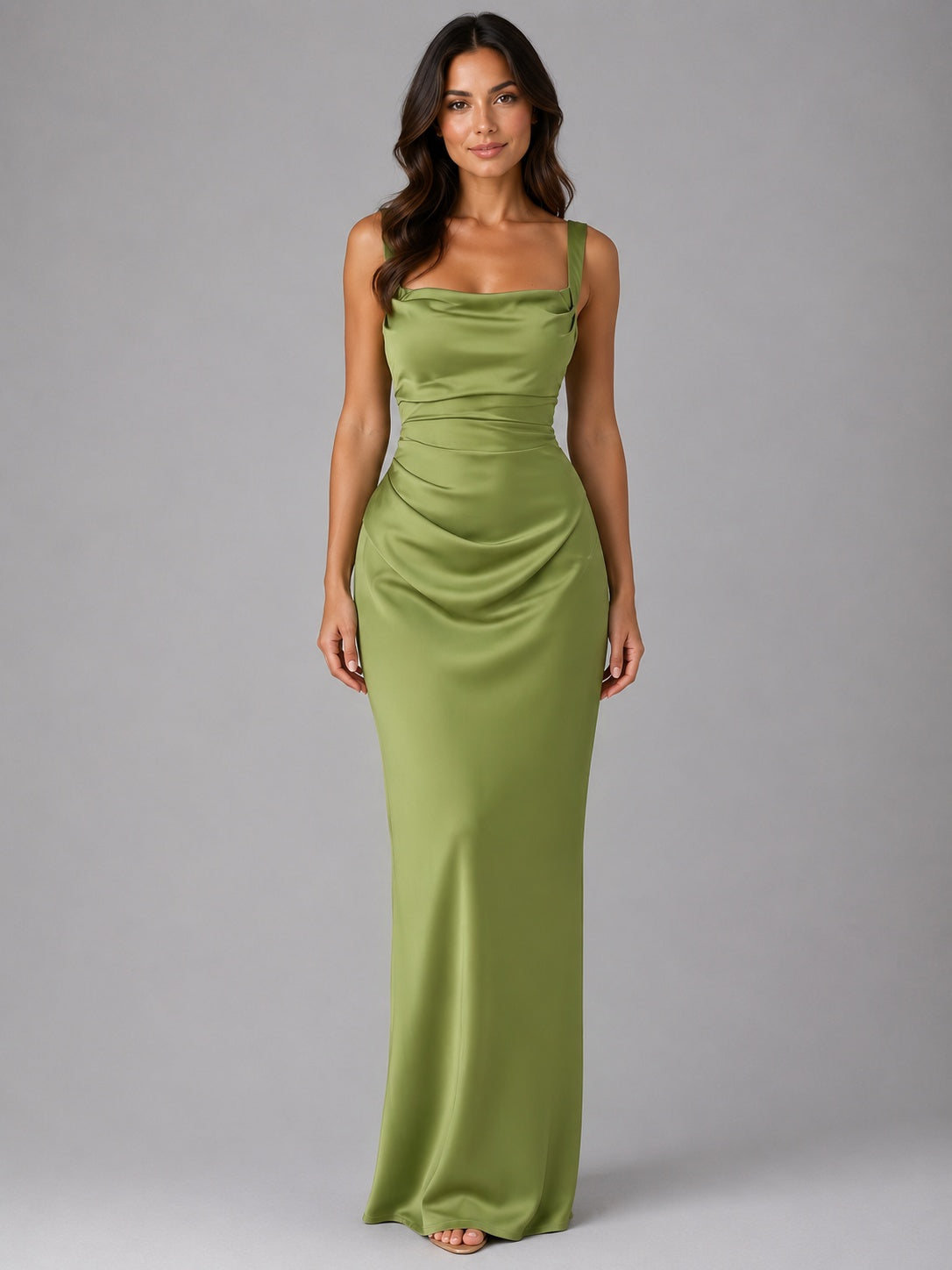 Alma | Vestido Largo de Dama de Honor Mujer Drapeado Escote Cuadrado