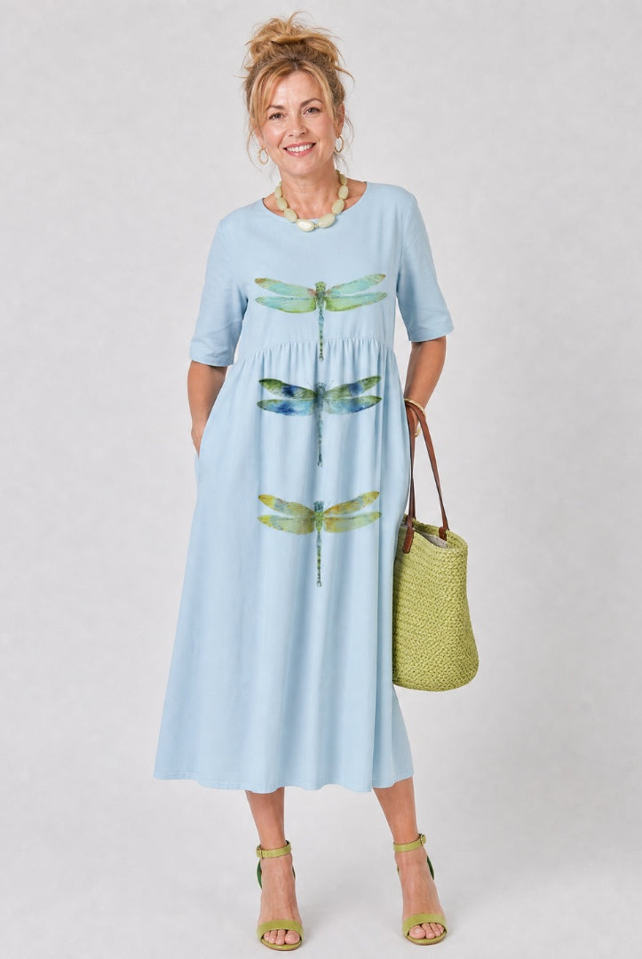 Alma | Vestido Midi Estampado Casual Mujer Manga Corta Bolsillos