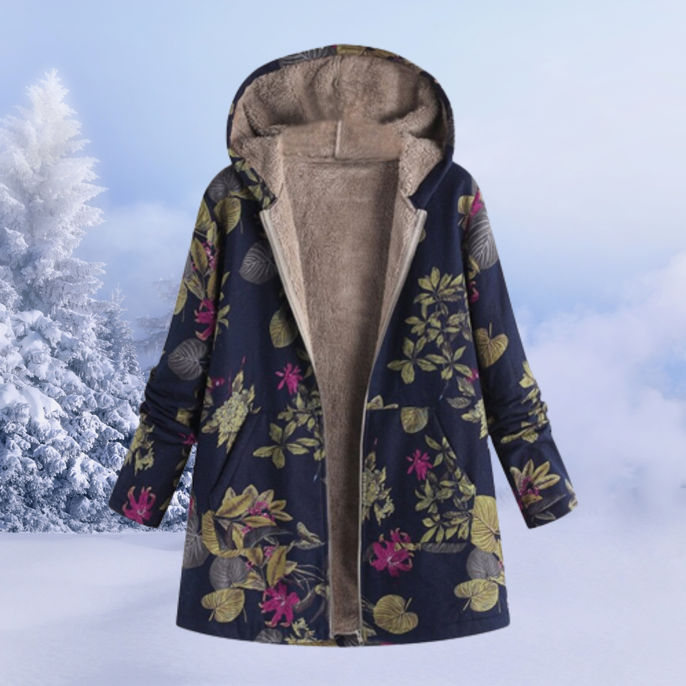 Amaia | Chaqueta de Borreguito Estampada Mujer Larga con Capucha