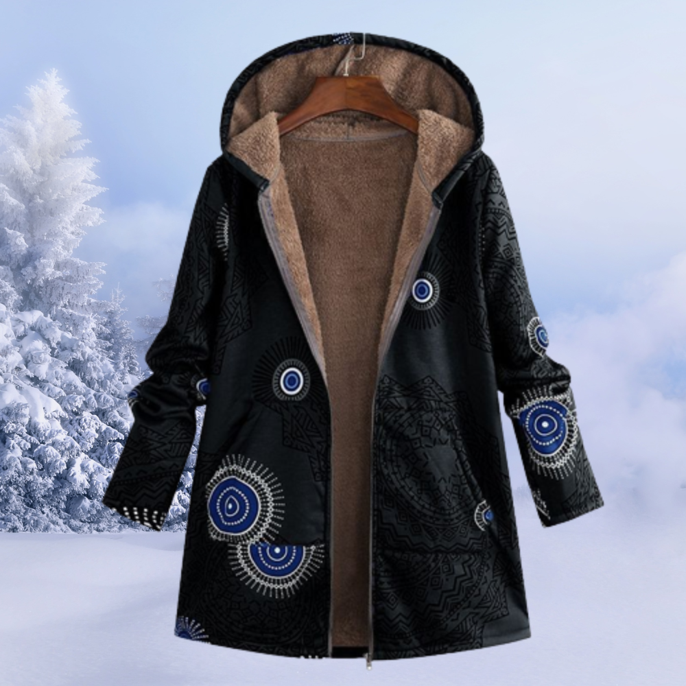 Amaia | Chaqueta de Borreguito Estampada Mujer Larga con Capucha