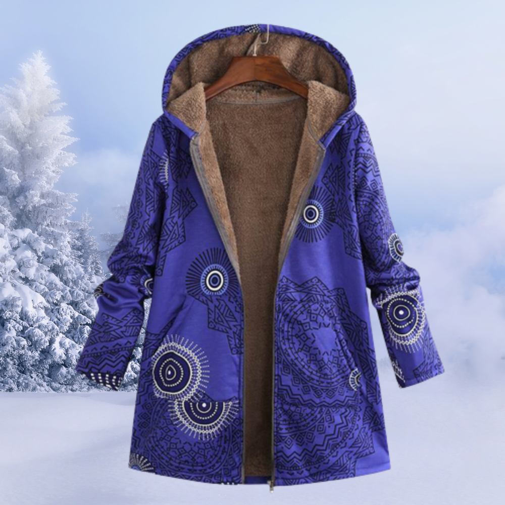 Amaia | Chaqueta de Borreguito Estampada Mujer Larga con Capucha