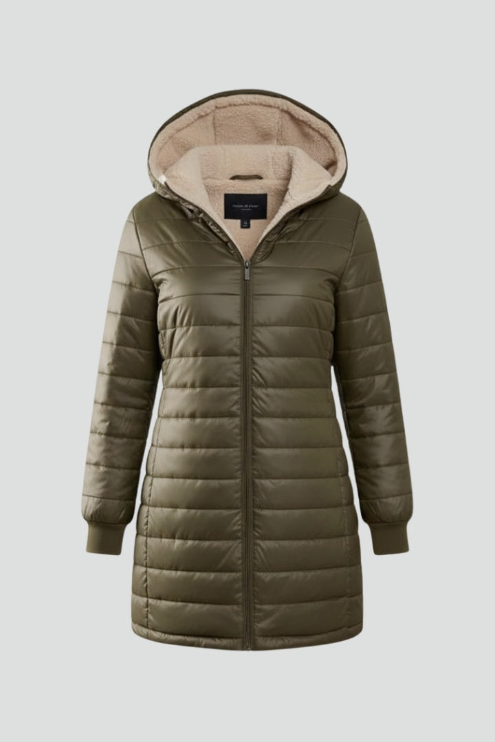 Amaia | Chaquetón Acolchado Largo Mujer con Capucha Forro Sherpa