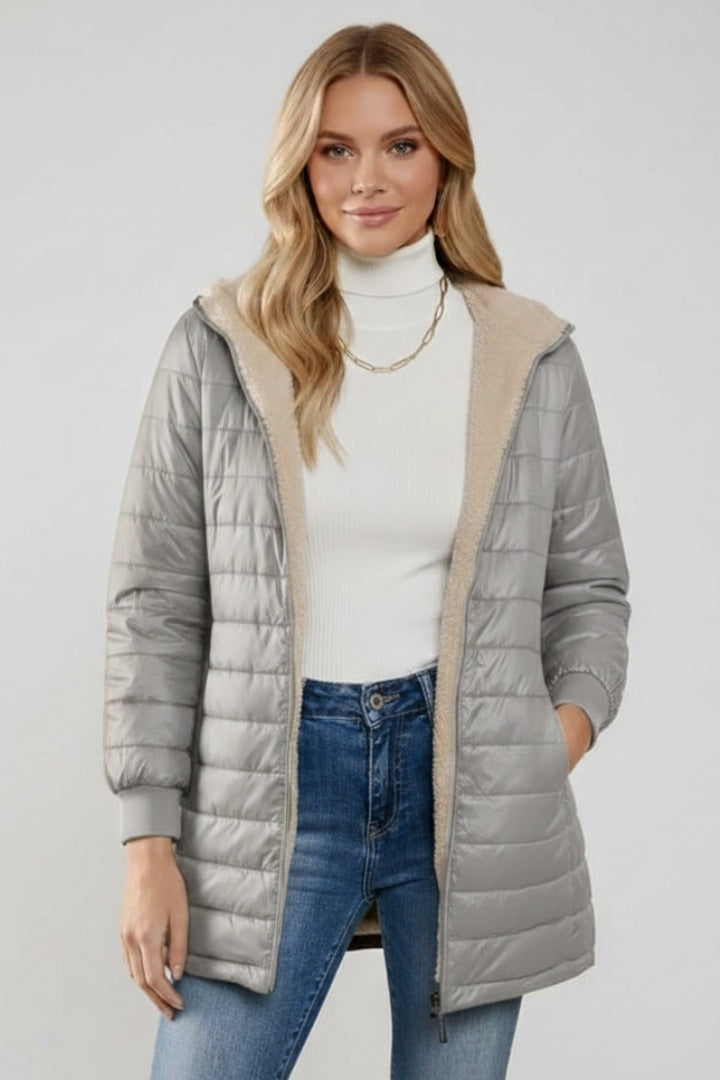 Amaia | Chaquetón Acolchado Largo Mujer con Capucha Forro Sherpa