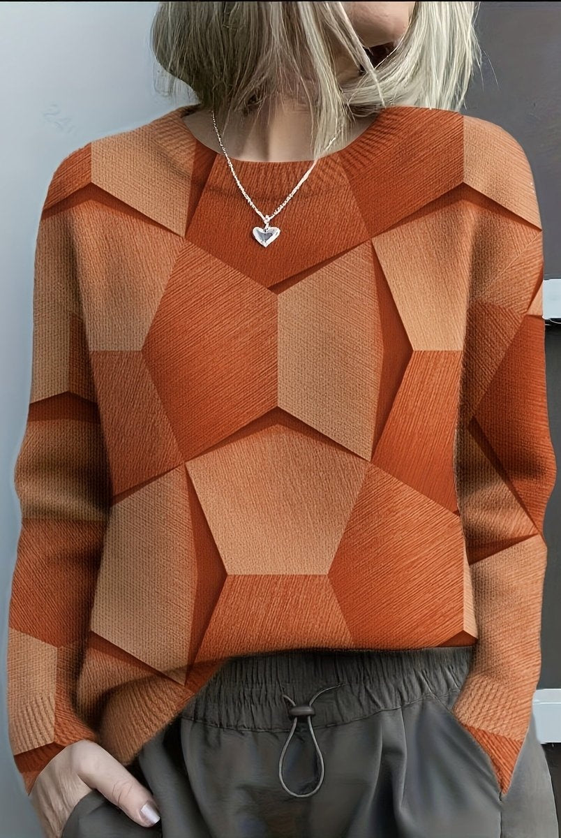 Amaia | Jersey Fino Estampado Geométrico Mujer Manga Larga Cuello Redondo