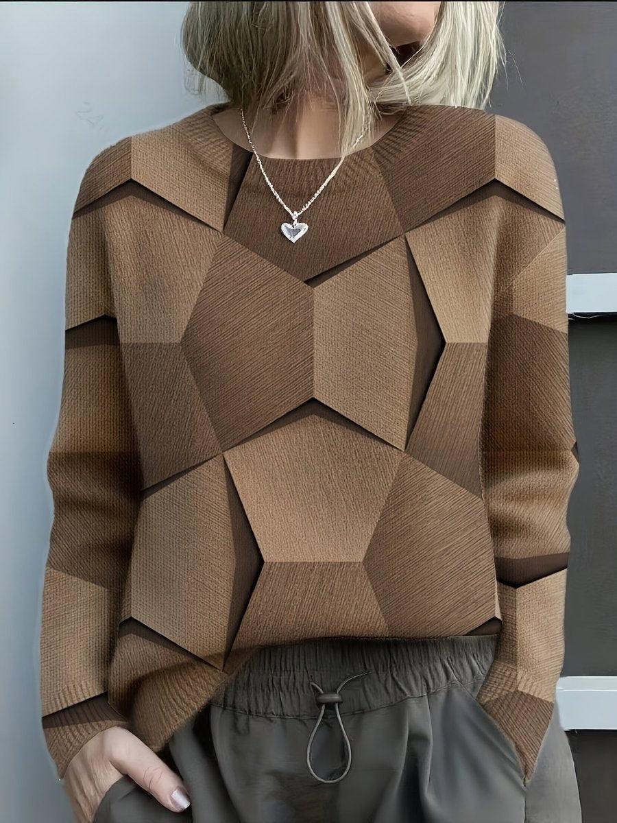 Amaia | Jersey Fino Estampado Geométrico Mujer Manga Larga Cuello Redondo