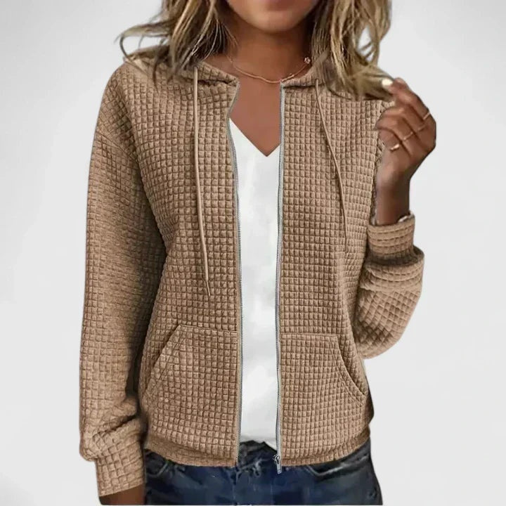 Amparo | Jersey de Punto con Capucha y Cremallera Mujer Textura Waffle