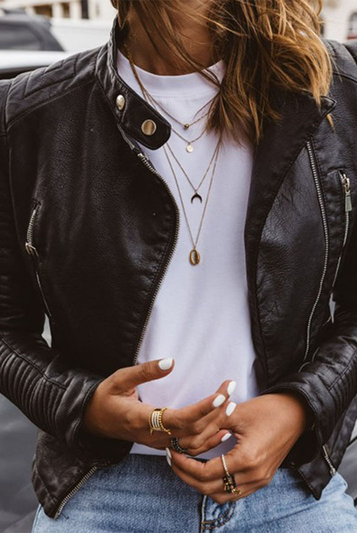 Ariadna | Cazadora Biker de Cuero Mujer Cremallera
