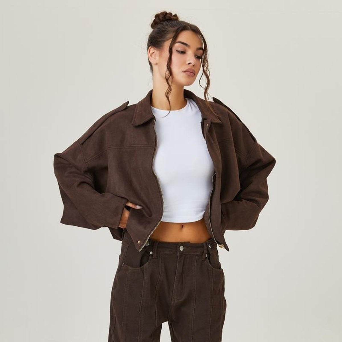Ariadna | Chaqueta de Ante Mujer Oversize Bomber Manga Larga