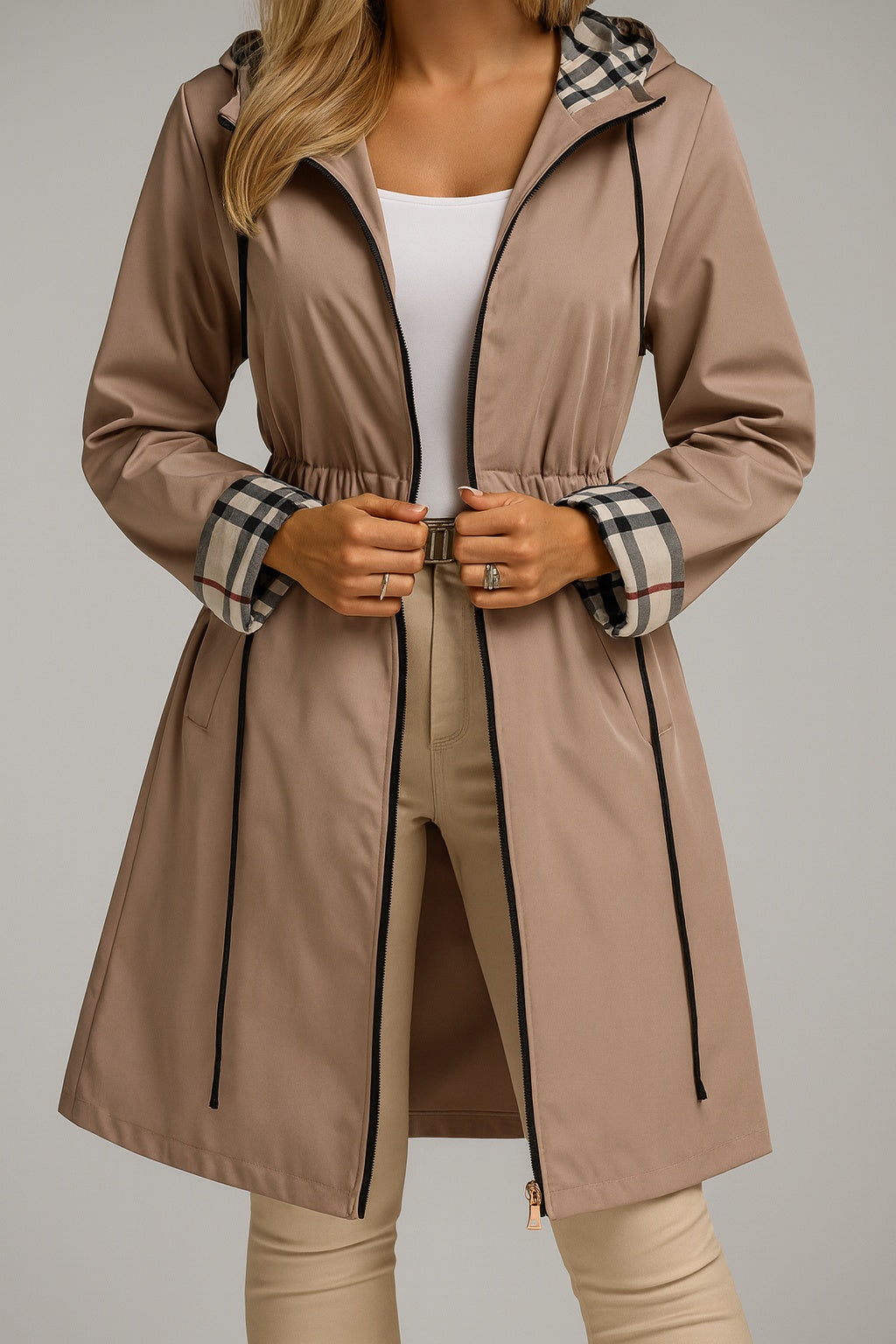 Ariadna | Chubasquero Impermeable Mujer con Capucha Cintura Elástica