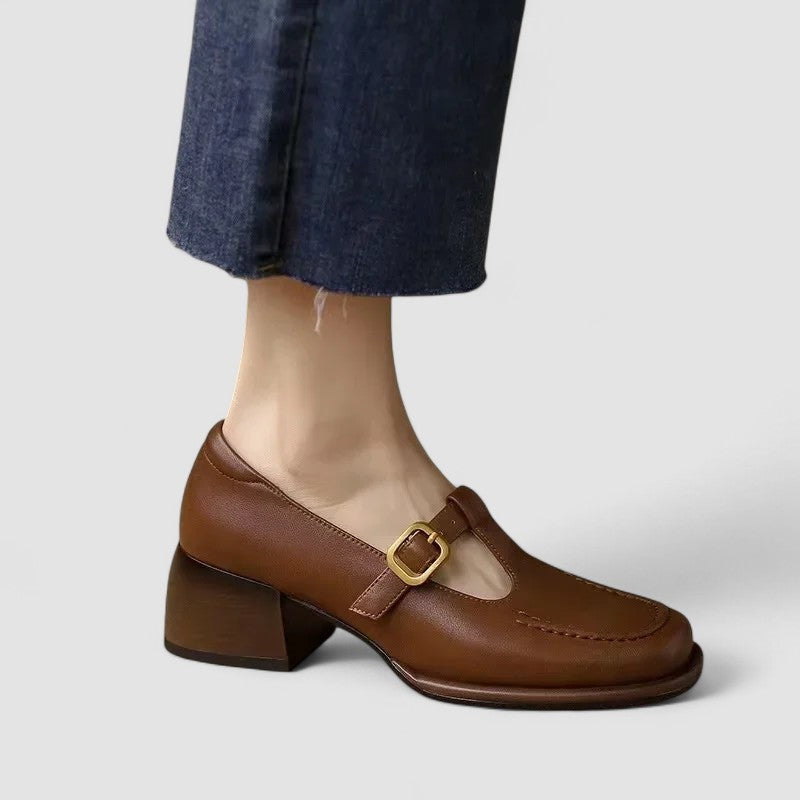 Ariadna | Mary Jane Shoes de Piel Mujer Hebilla Punta Cuadrada