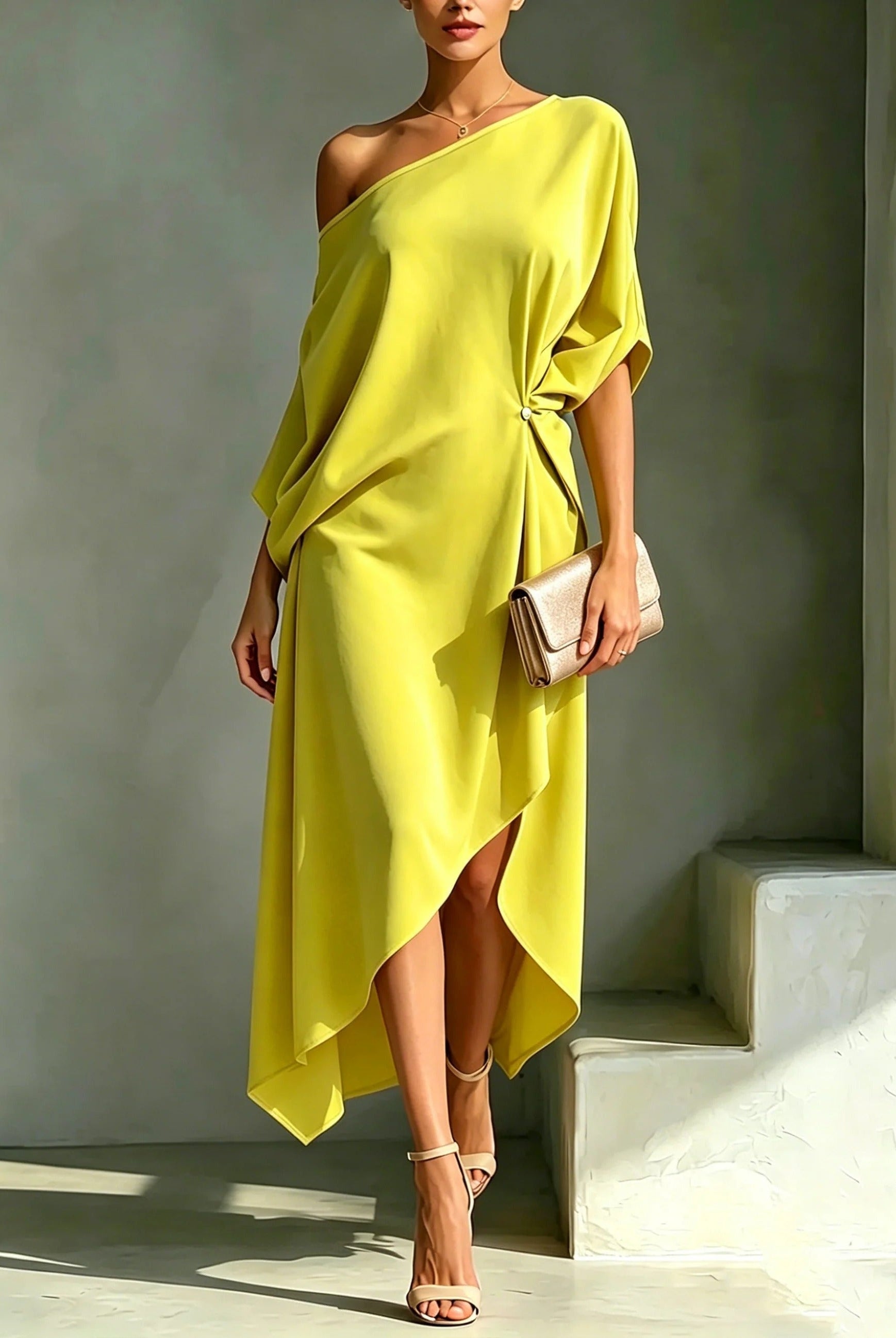 Ariadna | Vestido de Invitada Otoño Mujer Un Hombro Asimétrico