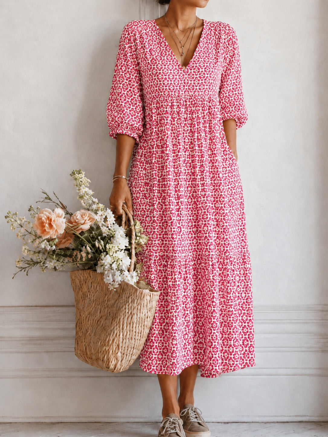 Ariadna | Vestido Floral Mujer Escote V Manga Abullonada