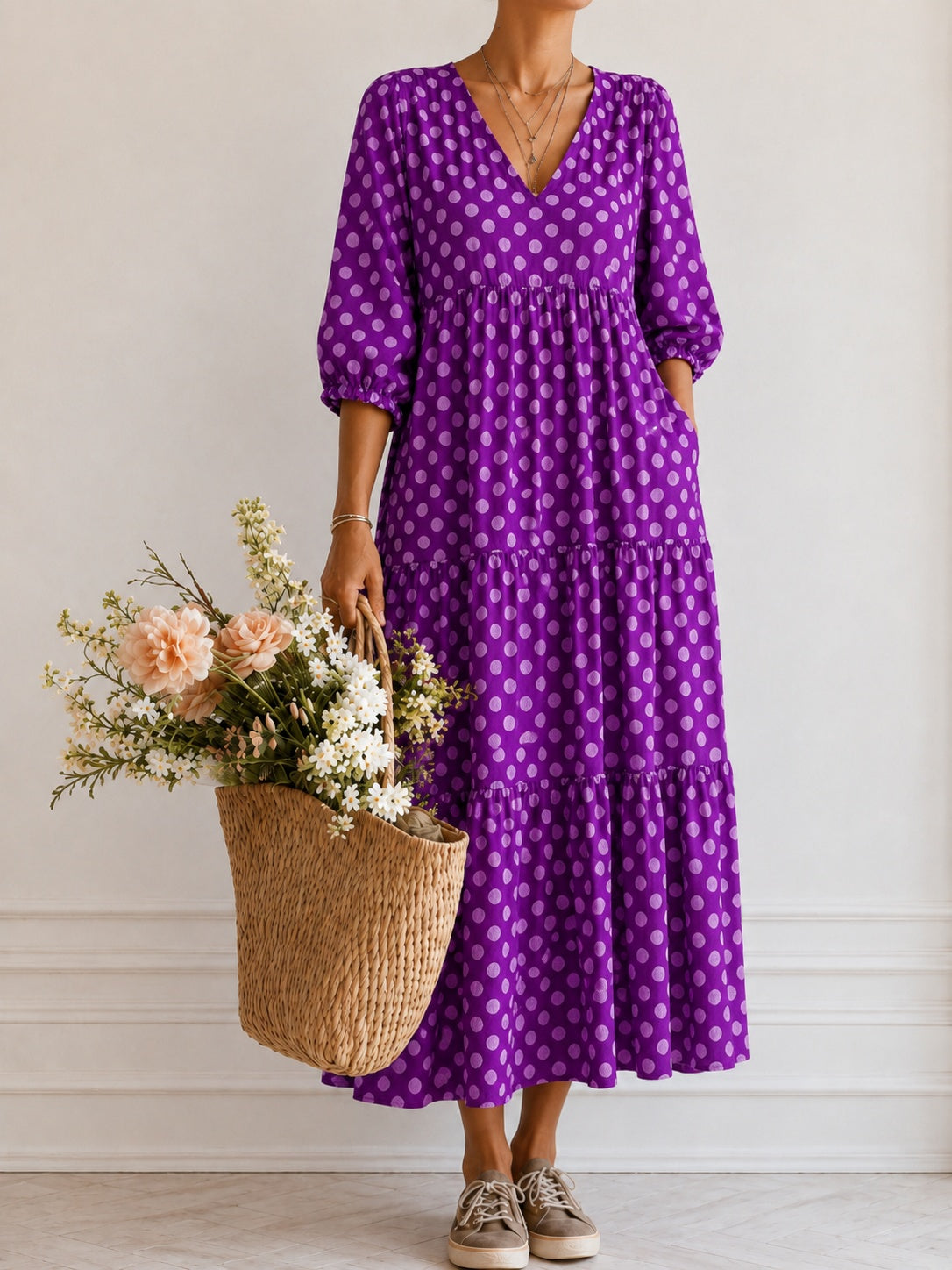Ariadna | Vestido Floral Mujer Escote V Manga Abullonada