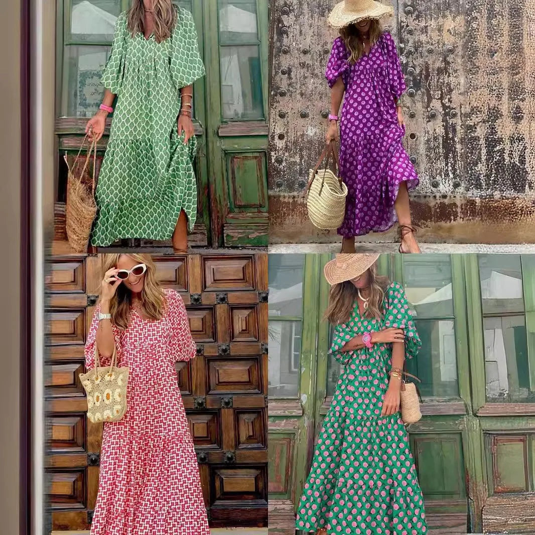 Ariadna | Vestido Floral Mujer Escote V Manga Abullonada