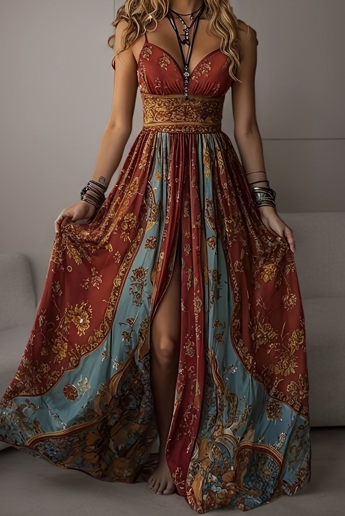 Ariadna | Vestido Largo Estampado Floral Boho Mujer Escote V Tirantes