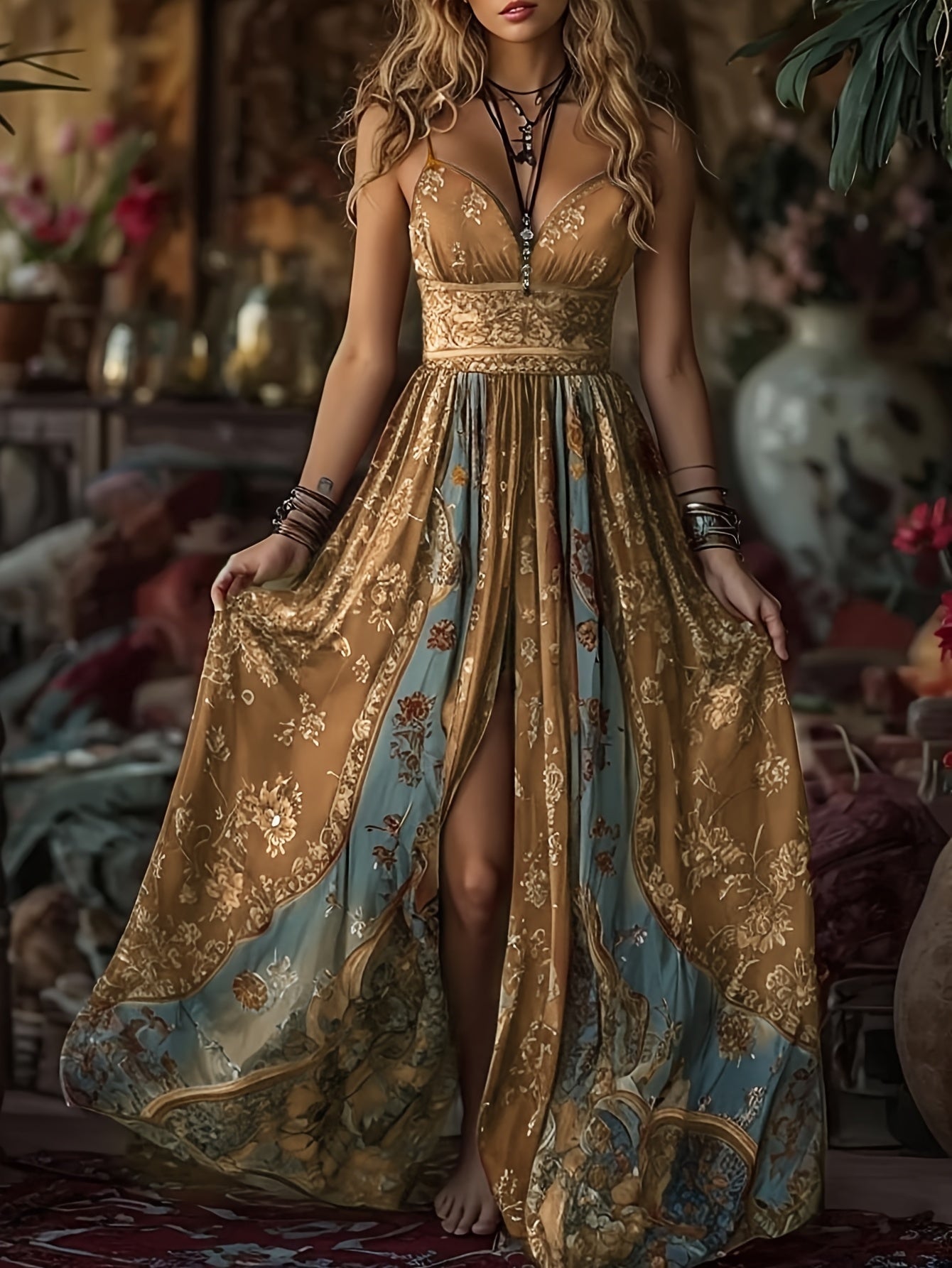 Ariadna | Vestido Largo Estampado Floral Boho Mujer Escote V Tirantes